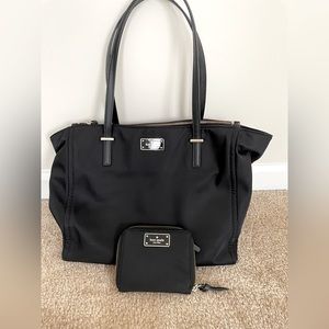 Kate Spade Black Tafeta, Microfabric Shoulder Bag w/ Matching Wallet